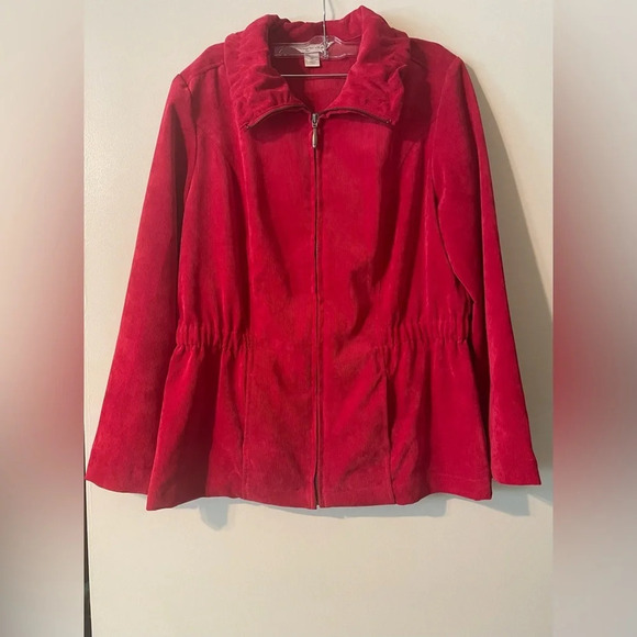 Christopher & Banks Red Corduroy Zip Up Collar Pocket Jacket Size Medium - Picture 1 of 11